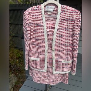 Vintage Castleberry Knit 2 pc Red, Blue & White Skirt Set